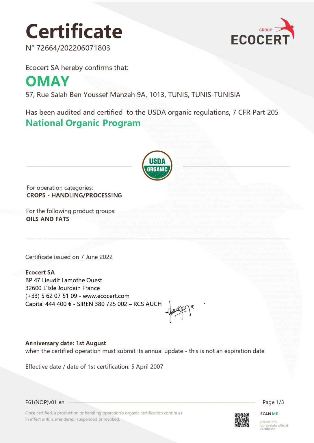 Certification – Omay EVOO