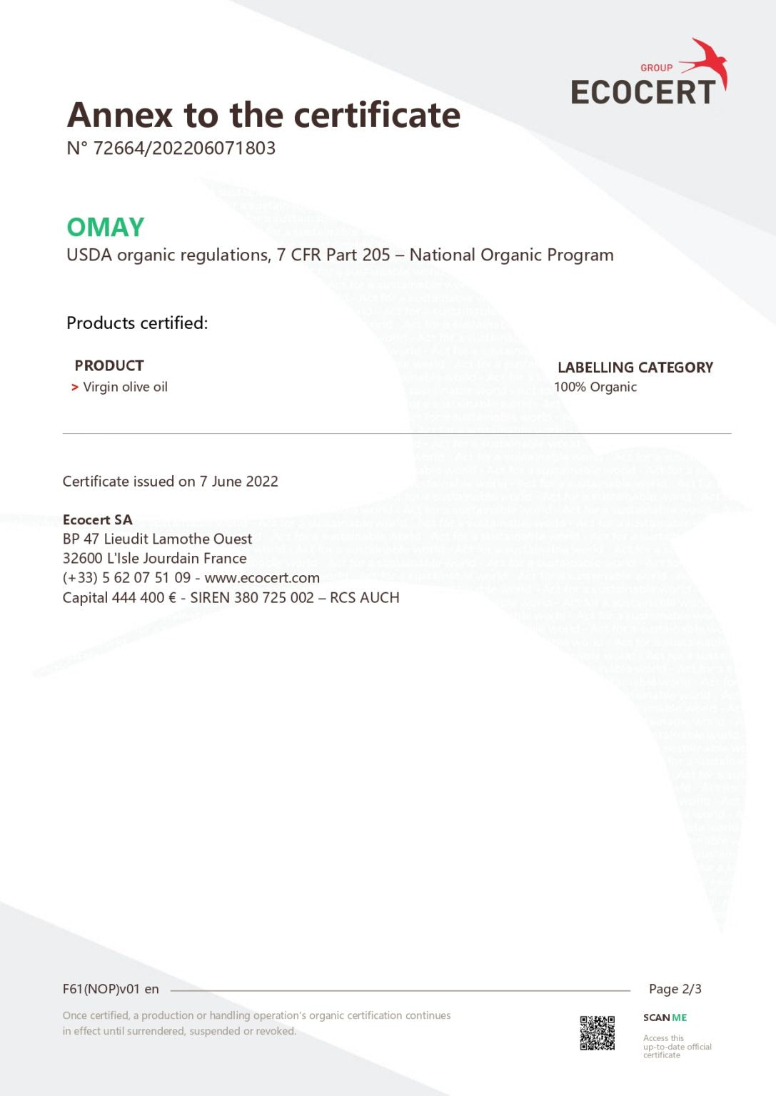 Certification – Omay EVOO